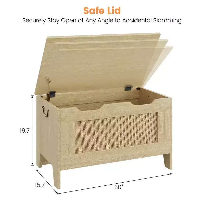 Coffre de rangement, Banc de rangement en bois avec charnière de sécurité, Coffre à couvertures avec couvercle à charnière, Supporte 159 kg, pour entrée, salon, chambre à coucher