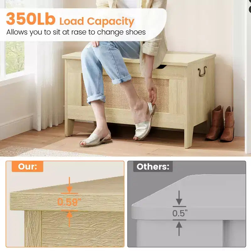 Coffre de rangement, Banc de rangement en bois avec charnière de sécurité, Coffre à couvertures avec couvercle à charnière, Supporte 159 kg, pour entrée, salon, chambre à coucher