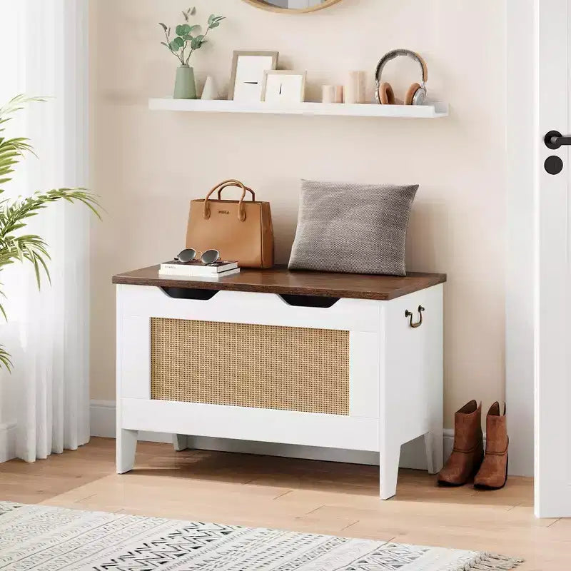 Coffre de rangement, Banc de rangement en bois avec charnière de sécurité, Coffre à couvertures avec couvercle à charnière, Supporte 159 kg, pour entrée, salon, chambre à coucher