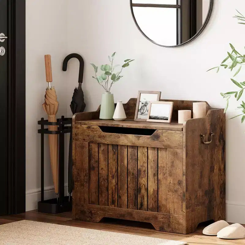 Coffre de rangement, Banc de rangement en bois avec charnière de sécurité, Coffre à couvertures avec couvercle à charnière, Supporte 159 kg, pour entrée, salon, chambre à coucher