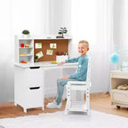 Ensemble bureau et chaise d'étude pour enfants avec étagère, tableau d'affichage et armoire - Table d'étude en bois pour garçons et filles de 3 à 8 ans