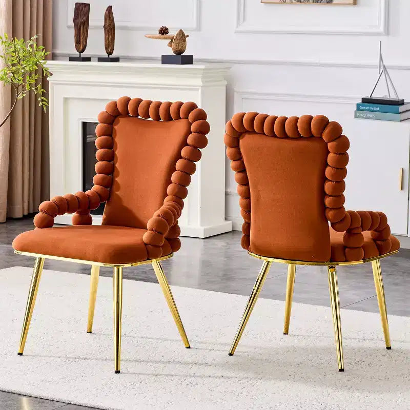 Set of 2 Modern Velvet Dining Chairs with Metal Legs, Upholstered Accent Arm Chairs for Kitchen, Dining Room, or Living Areas-Panipeachy