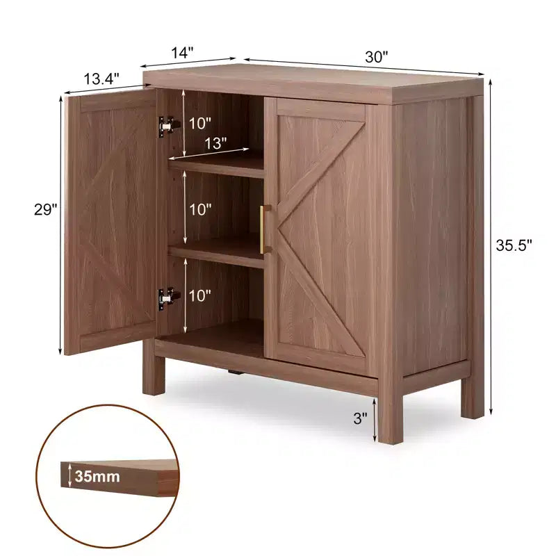 Buffet de cuisine rustique avec étagères réglables, Meuble console de bar à café, Armoire de rangement pour cuisine et salle à manger (H 90,1 cm x L 76,2 cm x P 35,5 cm)