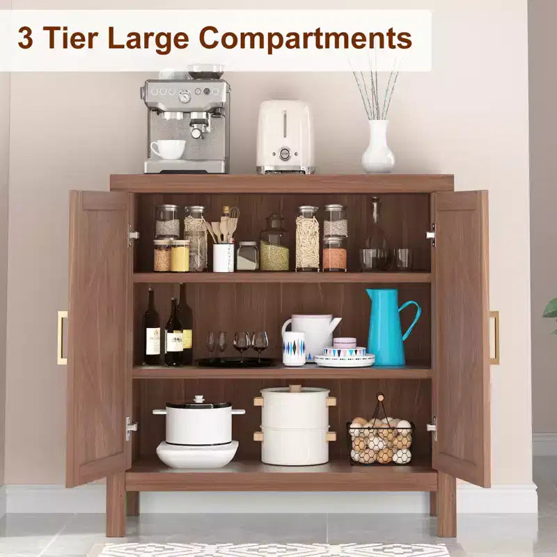 Buffet de cuisine rustique avec étagères réglables, Meuble console de bar à café, Armoire de rangement pour cuisine et salle à manger (H 90,1 cm x L 76,2 cm x P 35,5 cm)