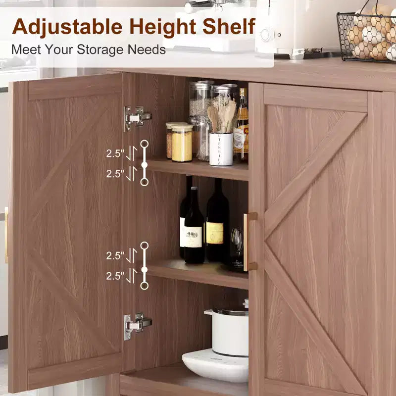 Buffet de cuisine rustique avec étagères réglables, Meuble console de bar à café, Armoire de rangement pour cuisine et salle à manger (H 90,1 cm x L 76,2 cm x P 35,5 cm)