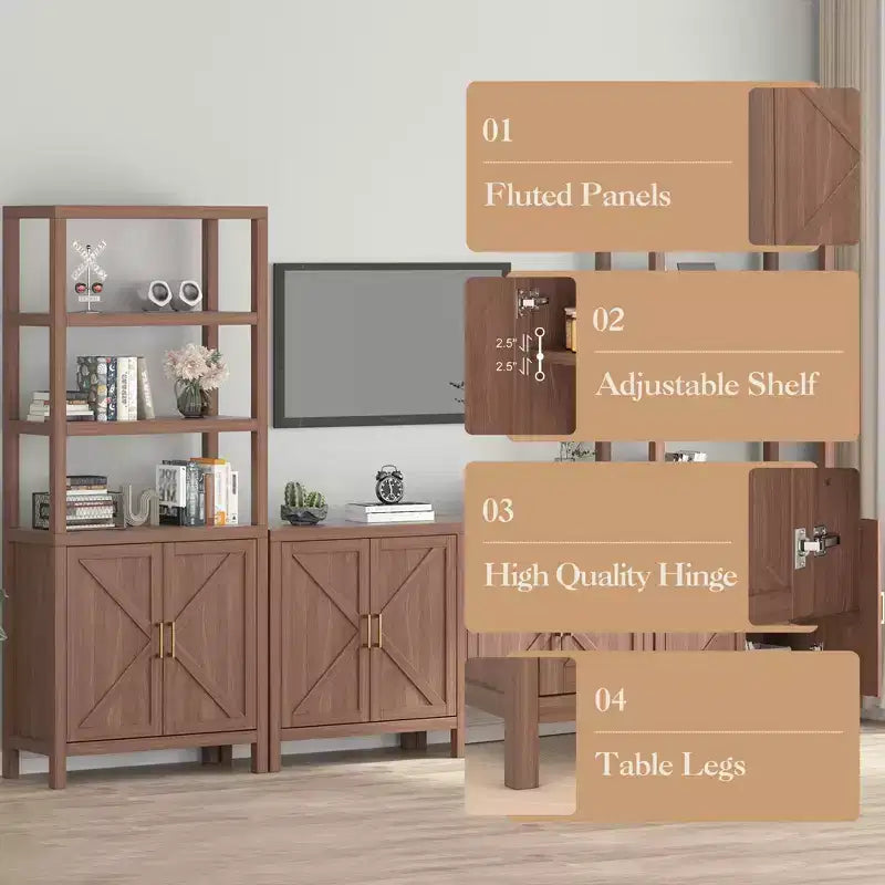 Buffet de cuisine rustique avec étagères réglables, Meuble console de bar à café, Armoire de rangement pour cuisine et salle à manger (H 90,1 cm x L 76,2 cm x P 35,5 cm)