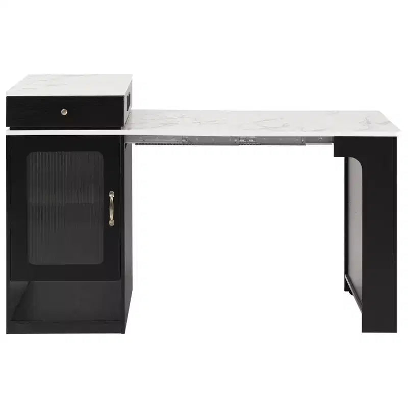 PexFix 59,5 Îlot de cuisine avec table à manger extensible Table de rangement de cuisine avec rangement double face avec prise de courant et étagères latérales ouvertes Noir