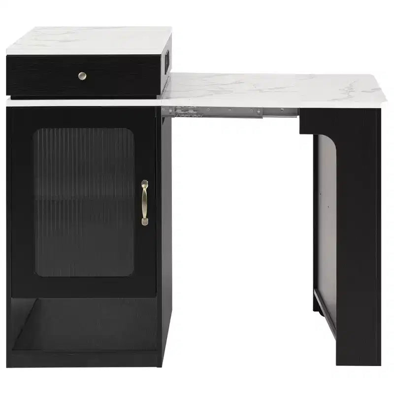 PexFix 59,5 Îlot de cuisine avec table à manger extensible Table de rangement de cuisine avec rangement double face avec prise de courant et étagères latérales ouvertes Noir