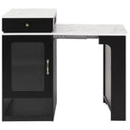 PexFix 59,5 Îlot de cuisine avec table à manger extensible Table de rangement de cuisine avec rangement double face avec prise de courant et étagères latérales ouvertes Noir