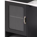 PexFix 59,5 Îlot de cuisine avec table à manger extensible Table de rangement de cuisine avec rangement double face avec prise de courant et étagères latérales ouvertes Noir