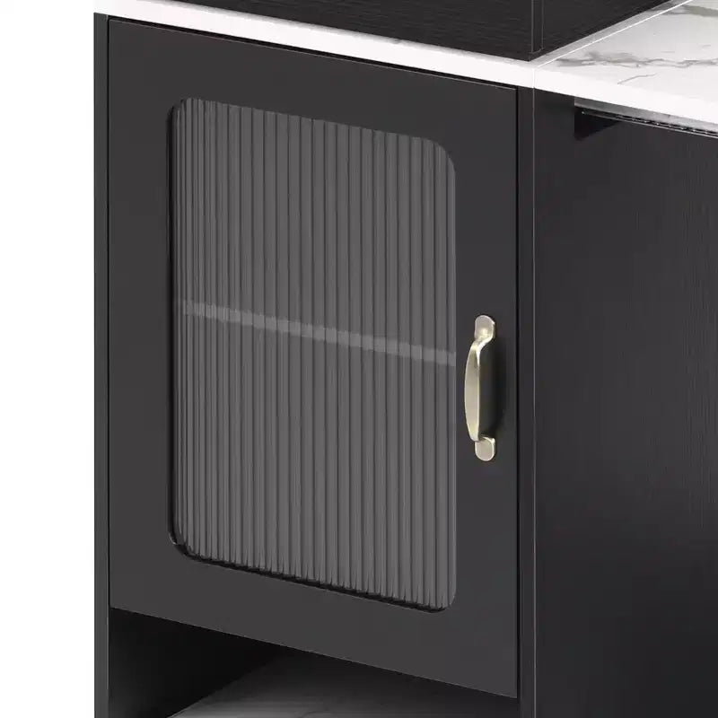 PexFix 59,5 Îlot de cuisine avec table à manger extensible Table de rangement de cuisine avec rangement double face avec prise de courant et étagères latérales ouvertes Noir