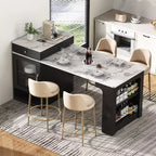 PexFix 59,5 Îlot de cuisine avec table à manger extensible Table de rangement de cuisine avec rangement double face avec prise de courant et étagères latérales ouvertes Noir