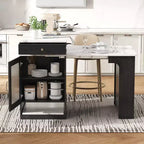 PexFix 59,5 Îlot de cuisine avec table à manger extensible Table de rangement de cuisine avec rangement double face avec prise de courant et étagères latérales ouvertes Noir