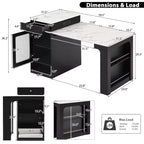 PexFix 59,5 Îlot de cuisine avec table à manger extensible Table de rangement de cuisine avec rangement double face avec prise de courant et étagères latérales ouvertes Noir