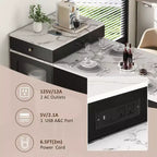 PexFix 59,5 Îlot de cuisine avec table à manger extensible Table de rangement de cuisine avec rangement double face avec prise de courant et étagères latérales ouvertes Noir