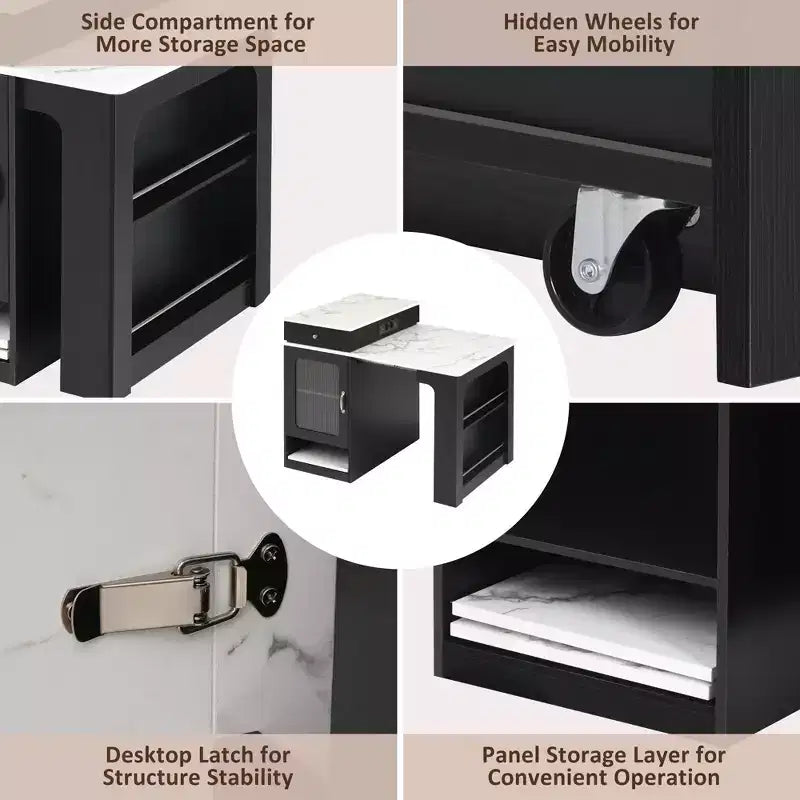 PexFix 59,5 Îlot de cuisine avec table à manger extensible Table de rangement de cuisine avec rangement double face avec prise de courant et étagères latérales ouvertes Noir