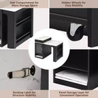 PexFix 59,5 Îlot de cuisine avec table à manger extensible Table de rangement de cuisine avec rangement double face avec prise de courant et étagères latérales ouvertes Noir