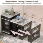 PexFix 59,5 Îlot de cuisine avec table à manger extensible Table de rangement de cuisine avec rangement double face avec prise de courant et étagères latérales ouvertes Noir