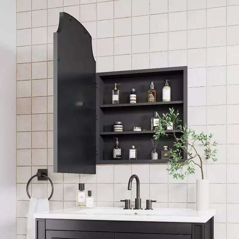 Armoire à pharmacie encadrée en métal 20x30 pouces - Armoire de salle de bain avec miroir et rangement, à fixer au mur ou encastrable, noir