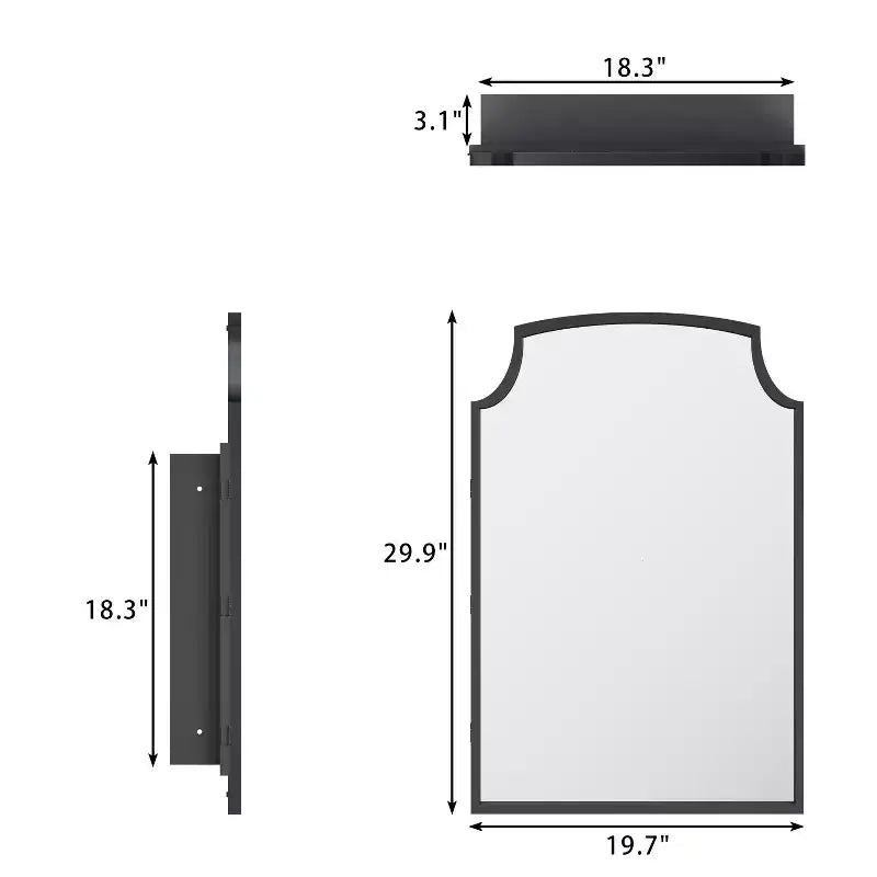 Armoire à pharmacie encadrée en métal 20x30 pouces - Armoire de salle de bain avec miroir et rangement, à fixer au mur ou encastrable, noir