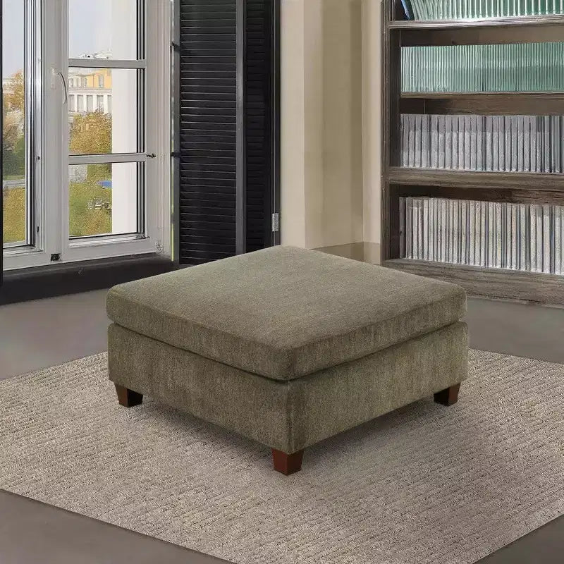 Royal Hampton pouf en bois rembourré de tissu de 37 pouces, marron taupe