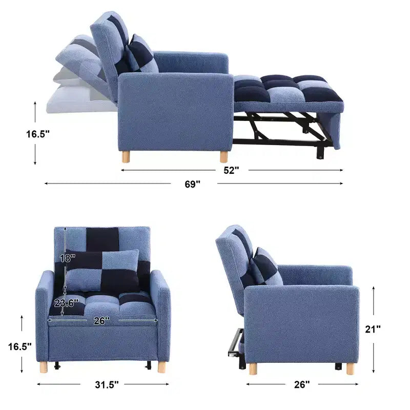 Fauteuil convertible moderne Okak avec lit gigogne, fauteuil rembourré pour salon, chambre, bureau