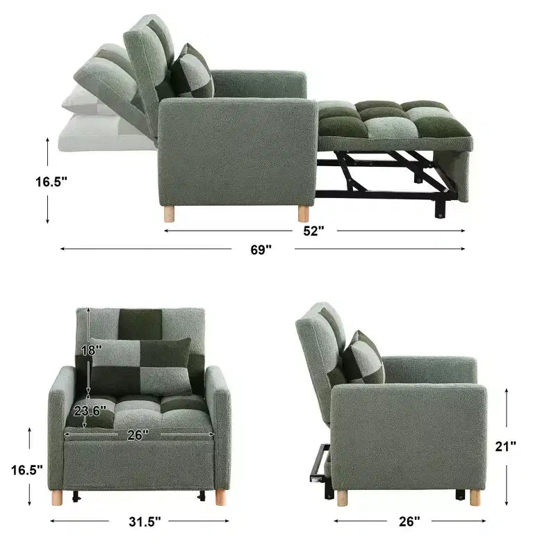Fauteuil convertible moderne Okak avec lit gigogne, fauteuil rembourré pour salon, chambre, bureau