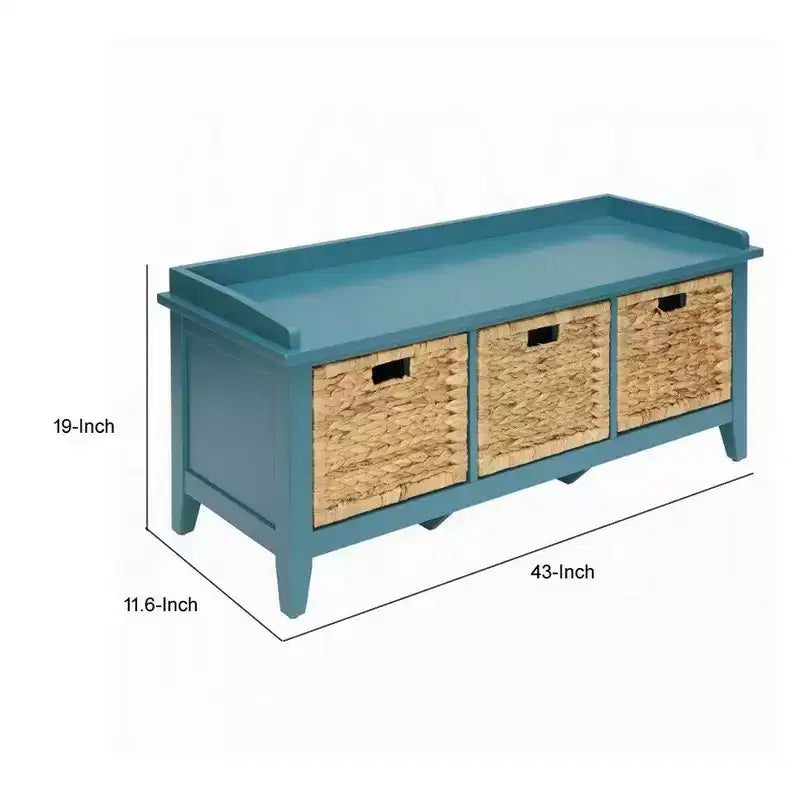 Banc en bois Royal Hampton avec panier de rangement, bleu