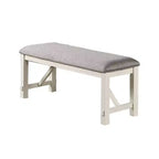 Banc de salle à manger Royal Hampton 50 pouces, assise rembourrée en tissu, bois d'hévéa, gris et blanc