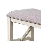 Banc de salle à manger Royal Hampton 50 pouces, assise rembourrée en tissu, bois d'hévéa, gris et blanc