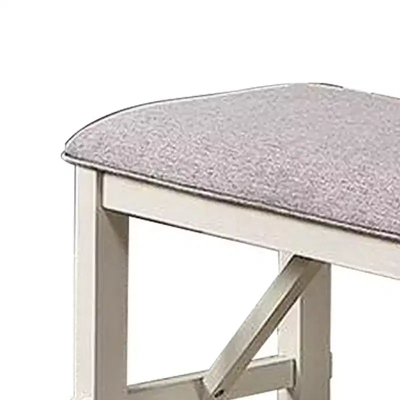Banc de salle à manger Royal Hampton 50 pouces, assise rembourrée en tissu, bois d'hévéa, gris et blanc