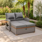 Chaise longue inclinable d'extérieur Royal Hampton avec banc de rangement, oreillers, gris
