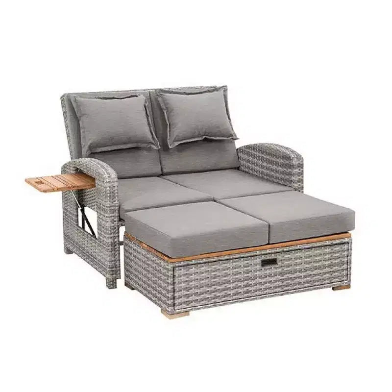 Chaise longue inclinable d'extérieur Royal Hampton avec banc de rangement, oreillers, gris