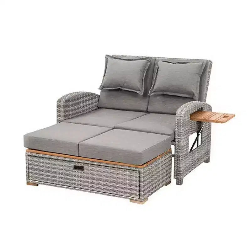 Chaise longue inclinable d'extérieur Royal Hampton avec banc de rangement, oreillers, gris