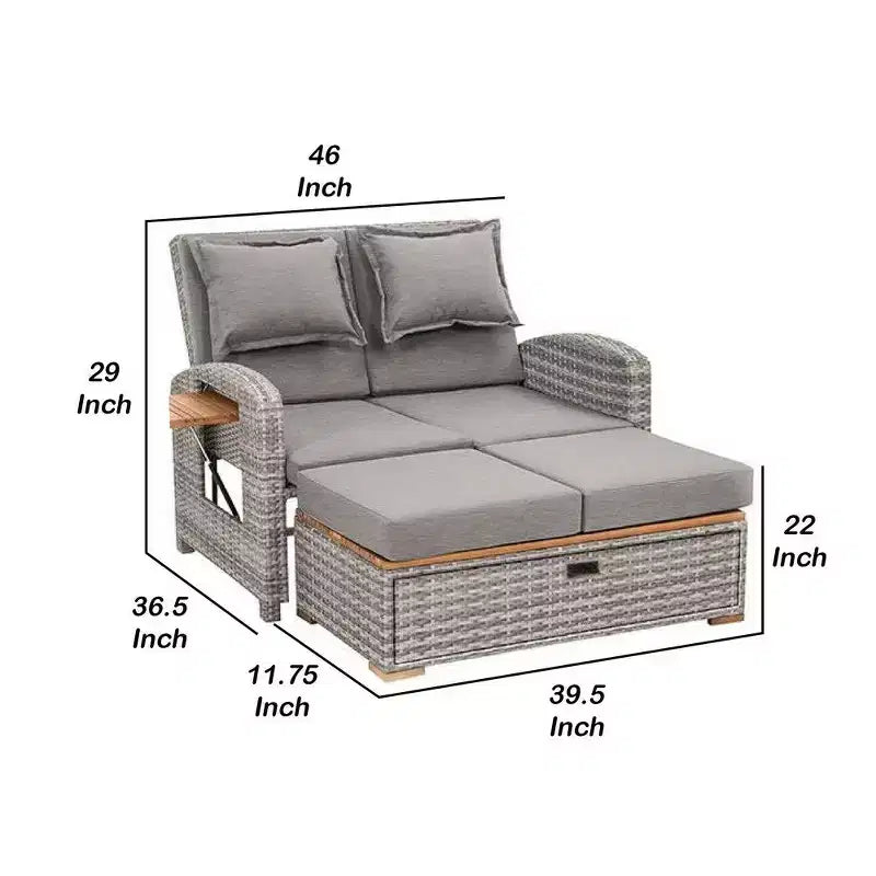 Chaise longue inclinable d'extérieur Royal Hampton avec banc de rangement, oreillers, gris