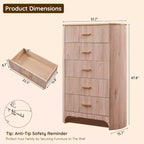Commode haute à 5 tiroirs pour chambre à coucher, 121,4 cm de hauteur avec poignées dorées, profil incurvé, commode de rangement en bois pour salon