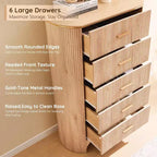Commode haute à 5 tiroirs pour chambre à coucher, 121,4 cm de hauteur avec poignées dorées, profil incurvé, commode de rangement en bois pour salon