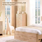 Commode haute à 5 tiroirs pour chambre à coucher, 121,4 cm de hauteur avec poignées dorées, profil incurvé, commode de rangement en bois pour salon
