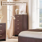Commode haute à 5 tiroirs pour chambre à coucher, 121,4 cm de hauteur avec poignées dorées, profil incurvé, commode de rangement en bois pour salon