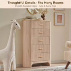 Commode haute à 5 tiroirs pour chambre à coucher, 121,4 cm de hauteur avec poignées dorées, profil incurvé, commode de rangement en bois pour salon