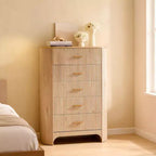 Commode haute à 5 tiroirs pour chambre à coucher, 121,4 cm de hauteur avec poignées dorées, profil incurvé, commode de rangement en bois pour salon