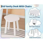 Coiffeuse pour enfants avec miroir éclairé et tabouret, ensemble de coiffeuse en forme d'ours avec 2 tiroirs, coiffeuse pour petite fille, ensemble de coiffeuse de jeu de simulation