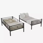 Bellemave Lit superposé en métal jumeau sur jumeau pour enfants, cadre en acier robuste avec échelle et garde-corps, convertible en 2 lits, pas besoin de sommier tapissier
