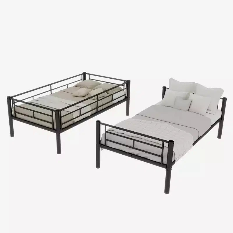 Bellemave Lit superposé en métal jumeau sur jumeau pour enfants, cadre en acier robuste avec échelle et garde-corps, convertible en 2 lits, pas besoin de sommier tapissier