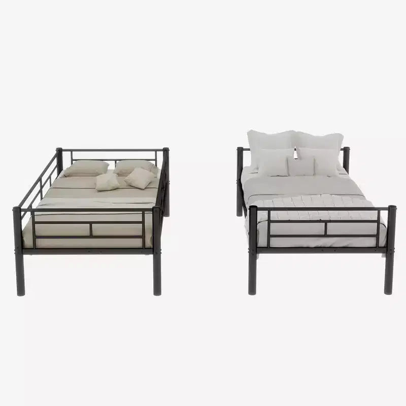 Bellemave Lit superposé en métal jumeau sur jumeau pour enfants, cadre en acier robuste avec échelle et garde-corps, convertible en 2 lits, pas besoin de sommier tapissier