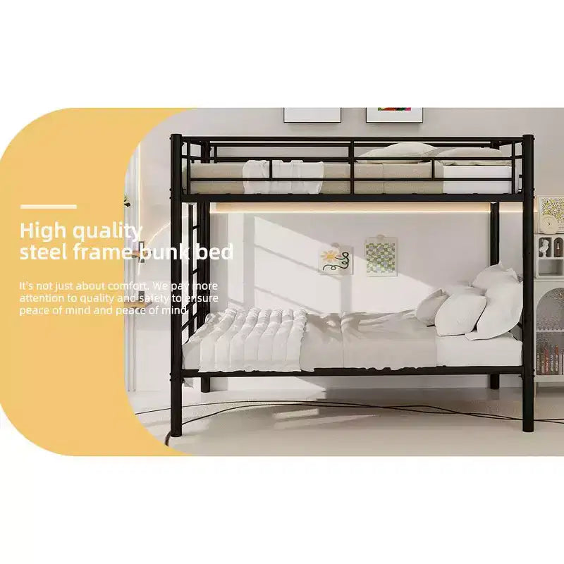Bellemave Lit superposé en métal jumeau sur jumeau pour enfants, cadre en acier robuste avec échelle et garde-corps, convertible en 2 lits, pas besoin de sommier tapissier