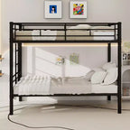 Bellemave Lit superposé en métal jumeau sur jumeau pour enfants, cadre en acier robuste avec échelle et garde-corps, convertible en 2 lits, pas besoin de sommier tapissier