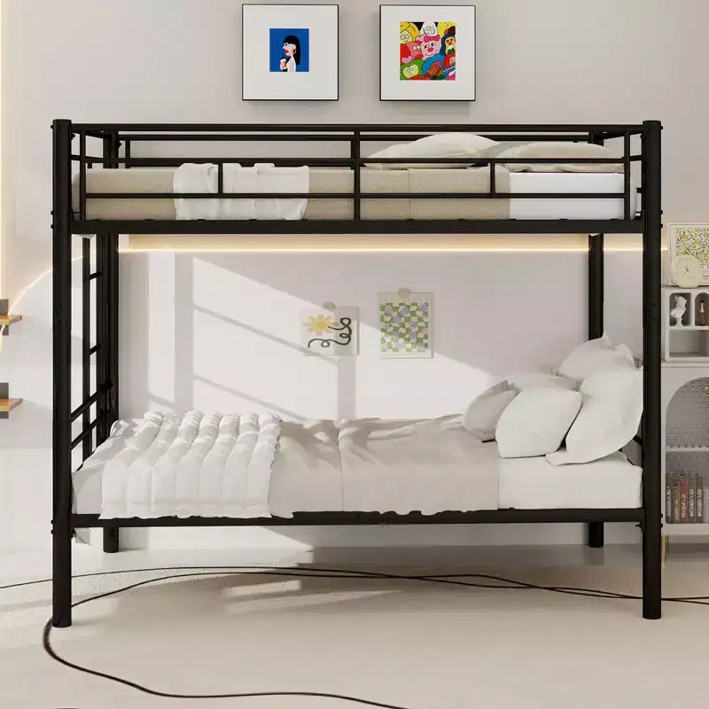 Bellemave Lit superposé en métal jumeau sur jumeau pour enfants, cadre en acier robuste avec échelle et garde-corps, convertible en 2 lits, pas besoin de sommier tapissier