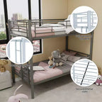 Bellemave Lit superposé en métal jumeau sur jumeau pour enfants, cadre en acier robuste avec échelle et garde-corps, convertible en 2 lits, pas besoin de sommier tapissier