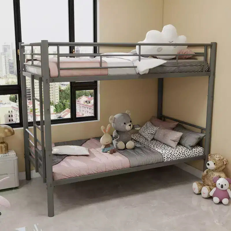 Bellemave Lit superposé en métal jumeau sur jumeau pour enfants, cadre en acier robuste avec échelle et garde-corps, convertible en 2 lits, pas besoin de sommier tapissier